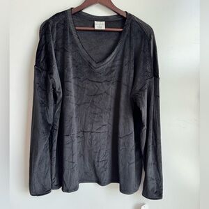 NEW Wonderly Velour‎ Velvet 2 piece Pajama Set Black Women XL long sleeve pant